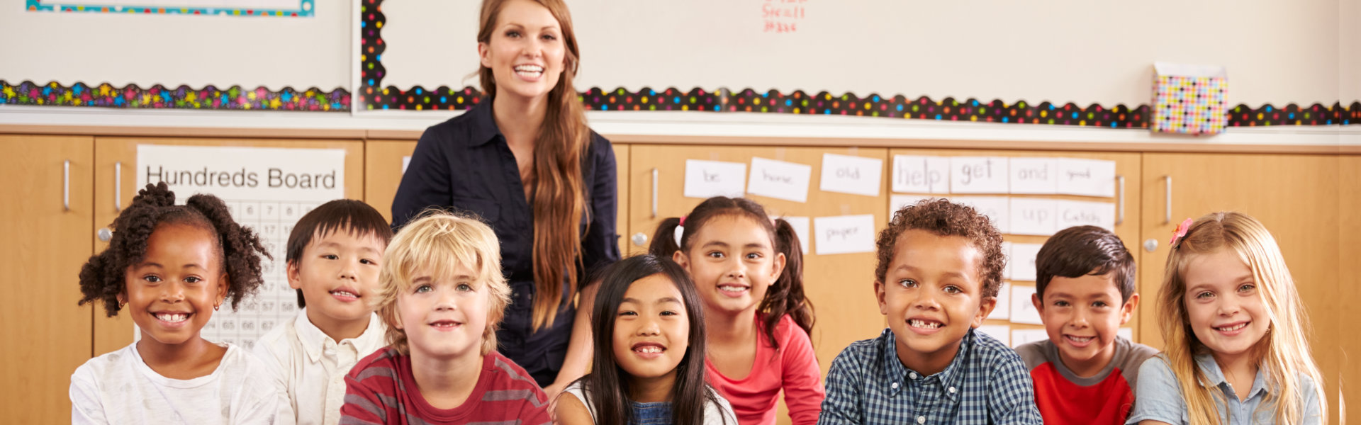 Happy children at a Montessori preschool in Anaheim, California.